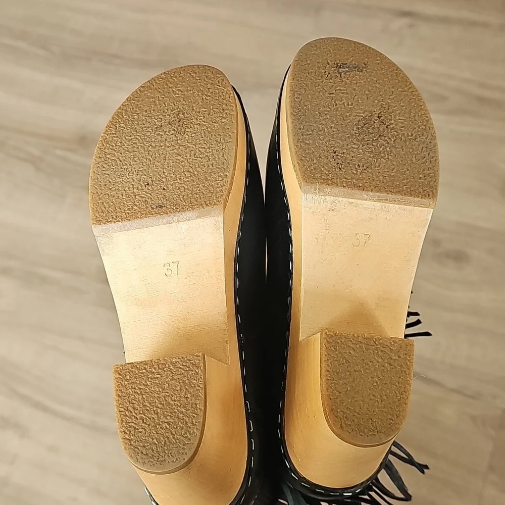 Swedish Hasbeens Black Ankle Boots with Fringe Size 37 - Picture 7 of 7